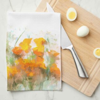 California Poppies Impressionistic Art Kitchen Towel (Quarter Fold)