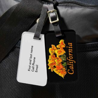 California Poppy Art Luggage Tag Front Back