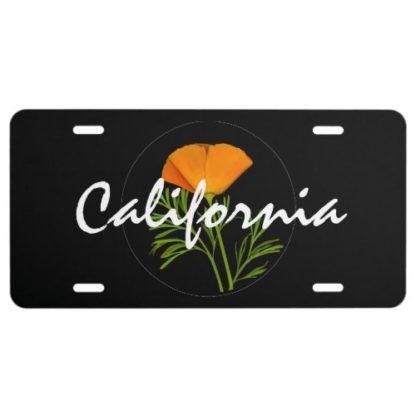 california   white   text   with   orange   poppy   on   black   license   plate