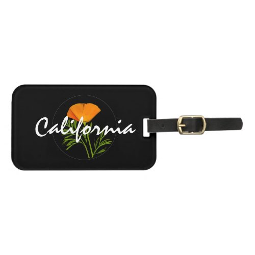 california-white-text-with-orange-poppy-on-black-luggage-tag