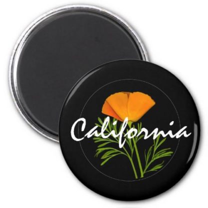 california   white   text   with   orange   poppy   on   black   magnet