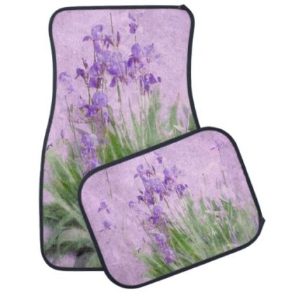 classic   purple   irises   digital   watercolor   floral   car   mat