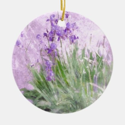 classic   purple   irises   digital   watercolor   floral   ceramic   ornament
