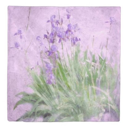 classic   purple   irises   digital   watercolor   floral   duvet   cover