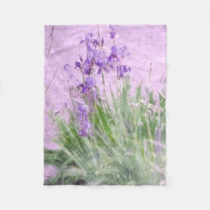 purple irises watercolor art fleece blanket