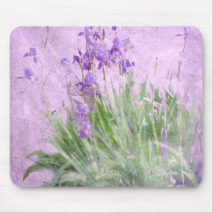 classic   purple   irises   digital   watercolor   floral   mouse   pad