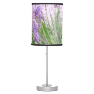 table lamp with purple irises watercolor art on the shade