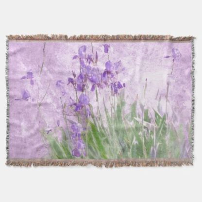 classic   purple   irises   digital   watercolor   floral   throw   blanket