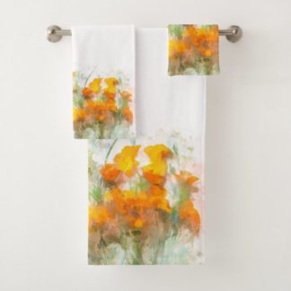 sunrise   poppies   impressionistic   orange   poppy   art   bath   towel   set