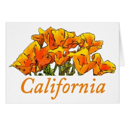 stylized california poppy art with california text greeting card