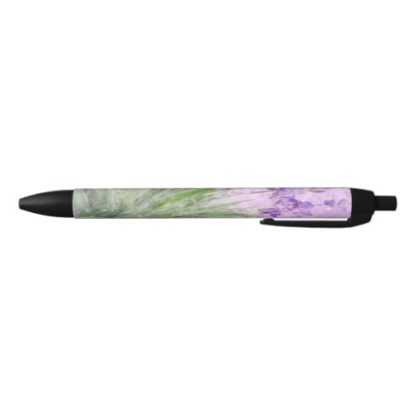 ballpoint pen with black ink, purple iris watercolor art on it