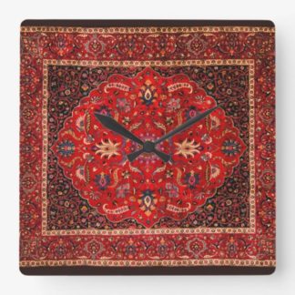 red-persian-rug-from-mashhad-square-wall-clock